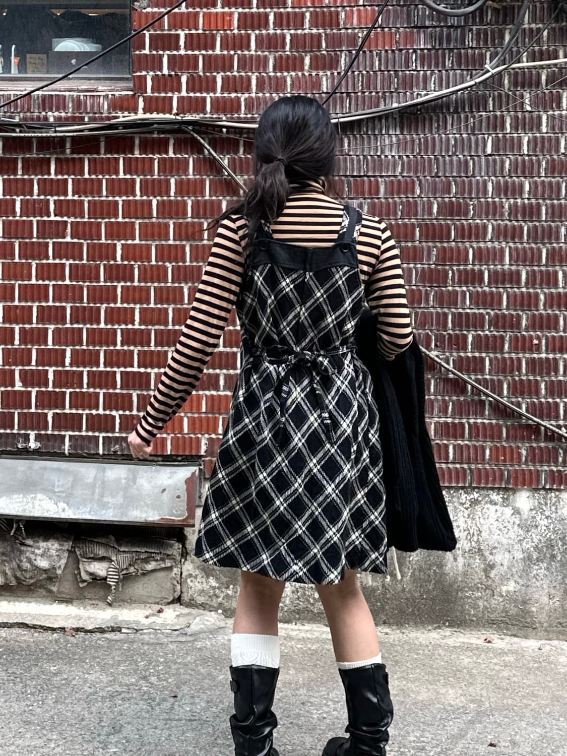 체크 원피스 롱 가디건 스트라이프 목폴라 코디세트 상품이미지6