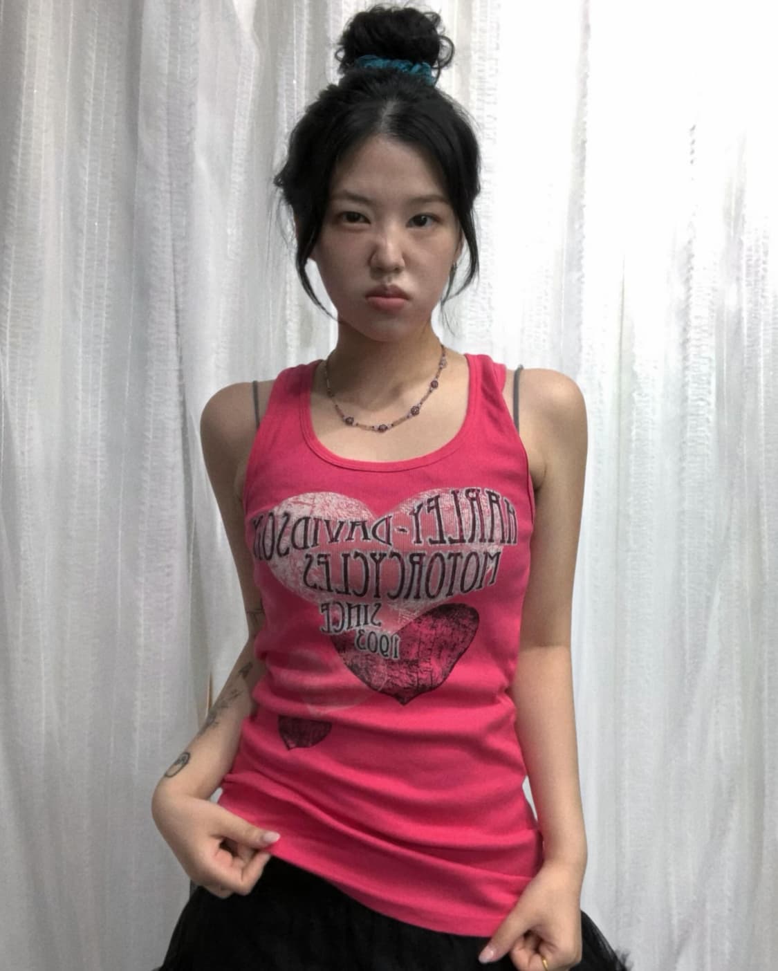 할리데이비슨 골지 하트 핑크 슬리브리스 상품이미지1