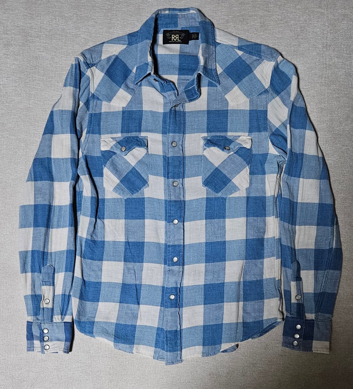 [M] RRL 슬림핏 트윌 웨스턴 플래드 셔츠 크림 블루(이동휘 셔츠) 상품이미지2