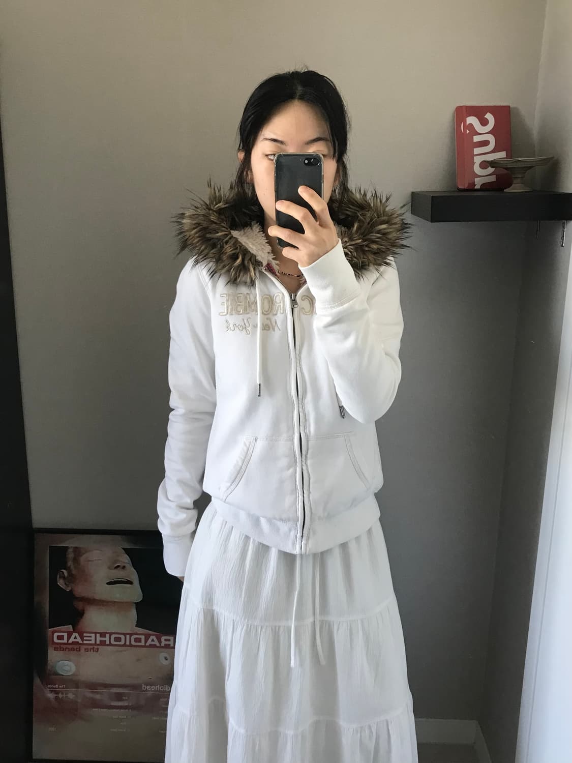 대장급 아베크롬비 울프죠 퍼 후드집업 화이트 상품이미지3