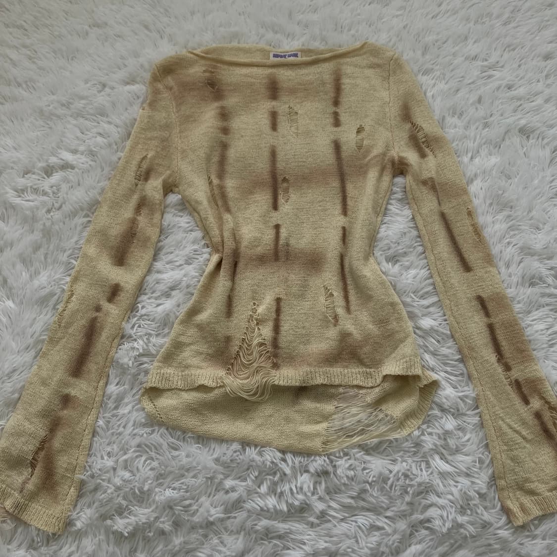 빈티지 아이보리 베이지 그런지 니트 964 y2k 스트릿 갸루 펑키 일본 상품이미지1
