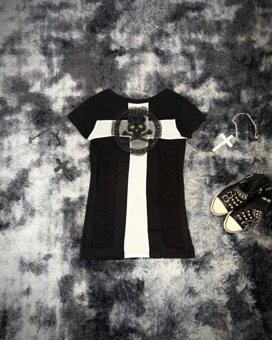 PUNK skull cross mesh web detail sleeve 상품이미지2