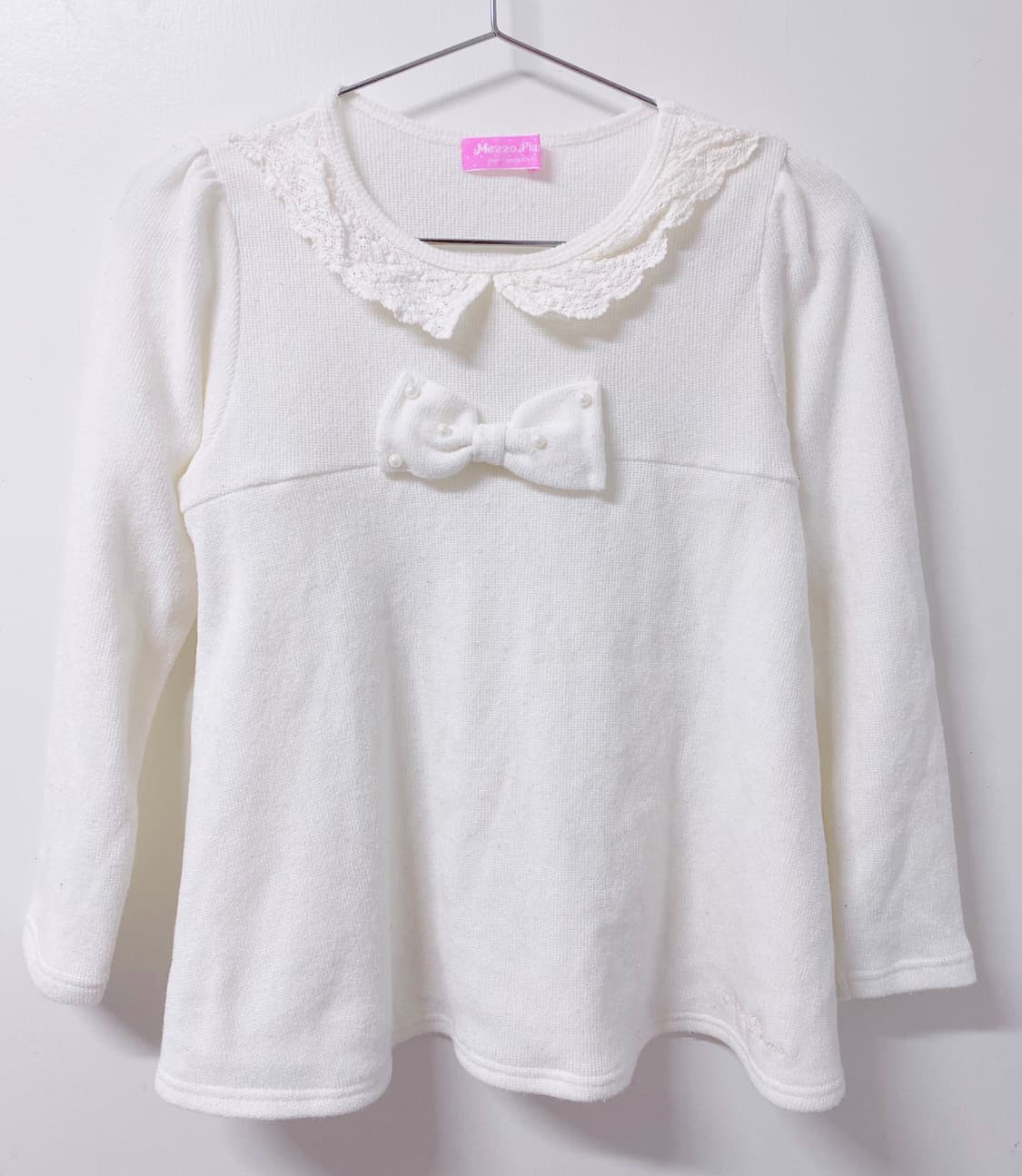 메조피아노 화이트 리본 롱 슬리브 니트 히메갸루 키치 모리걸 러블리 상품이미지1