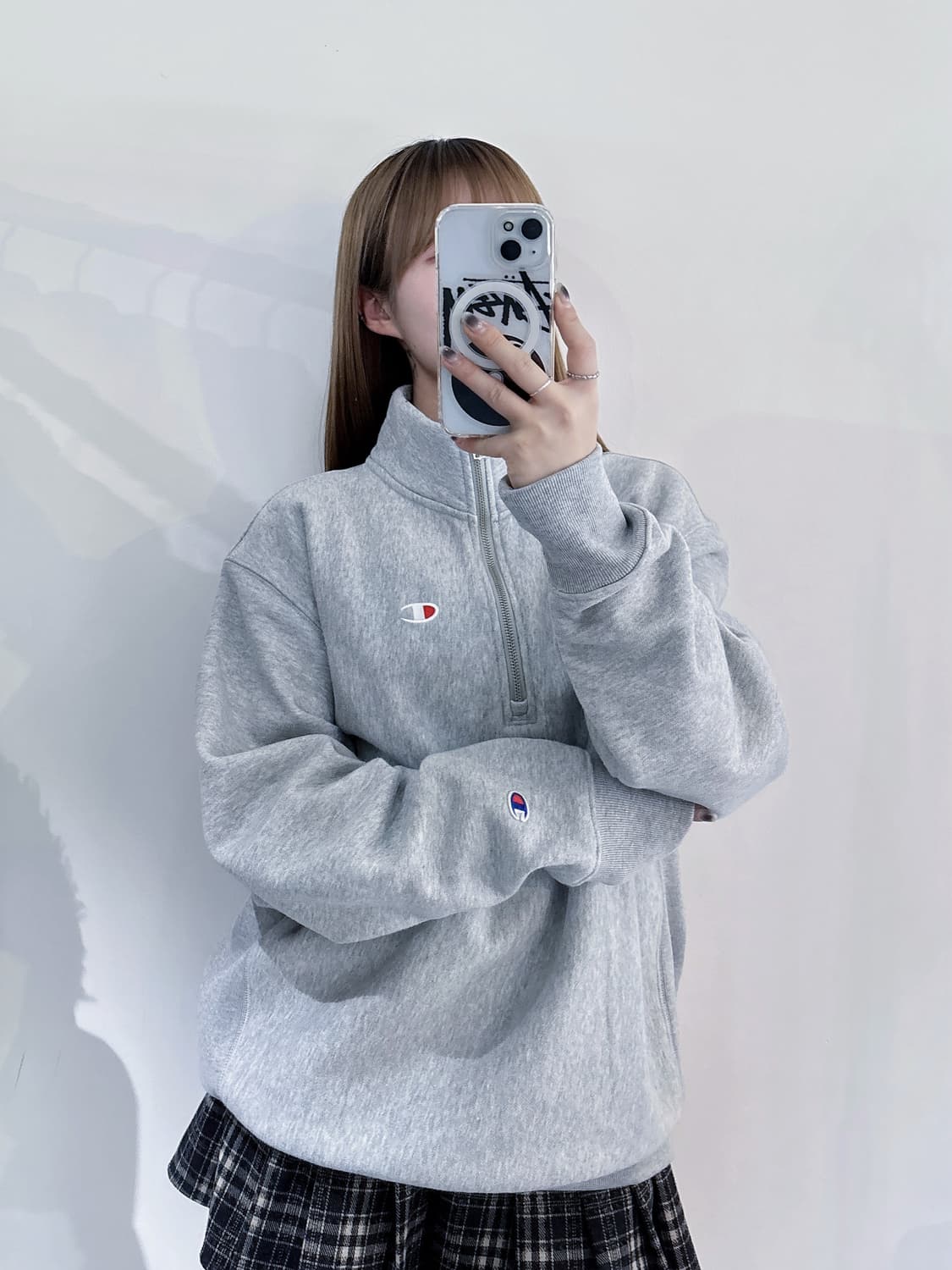 챔피언 리버스위브 그레이 코튼 반집업 상품이미지2