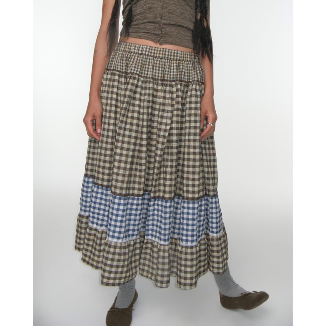 코이세이오 모리 체크 스커트 브라운 상품이미지6