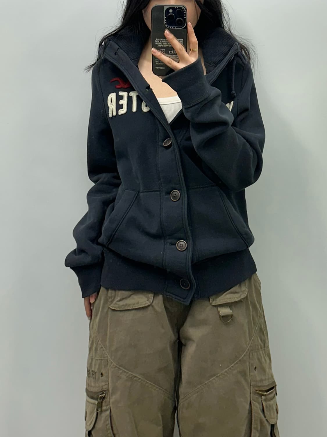 홀리스터 y2k 와투케 블랙 버튼 후드집업 상품이미지1