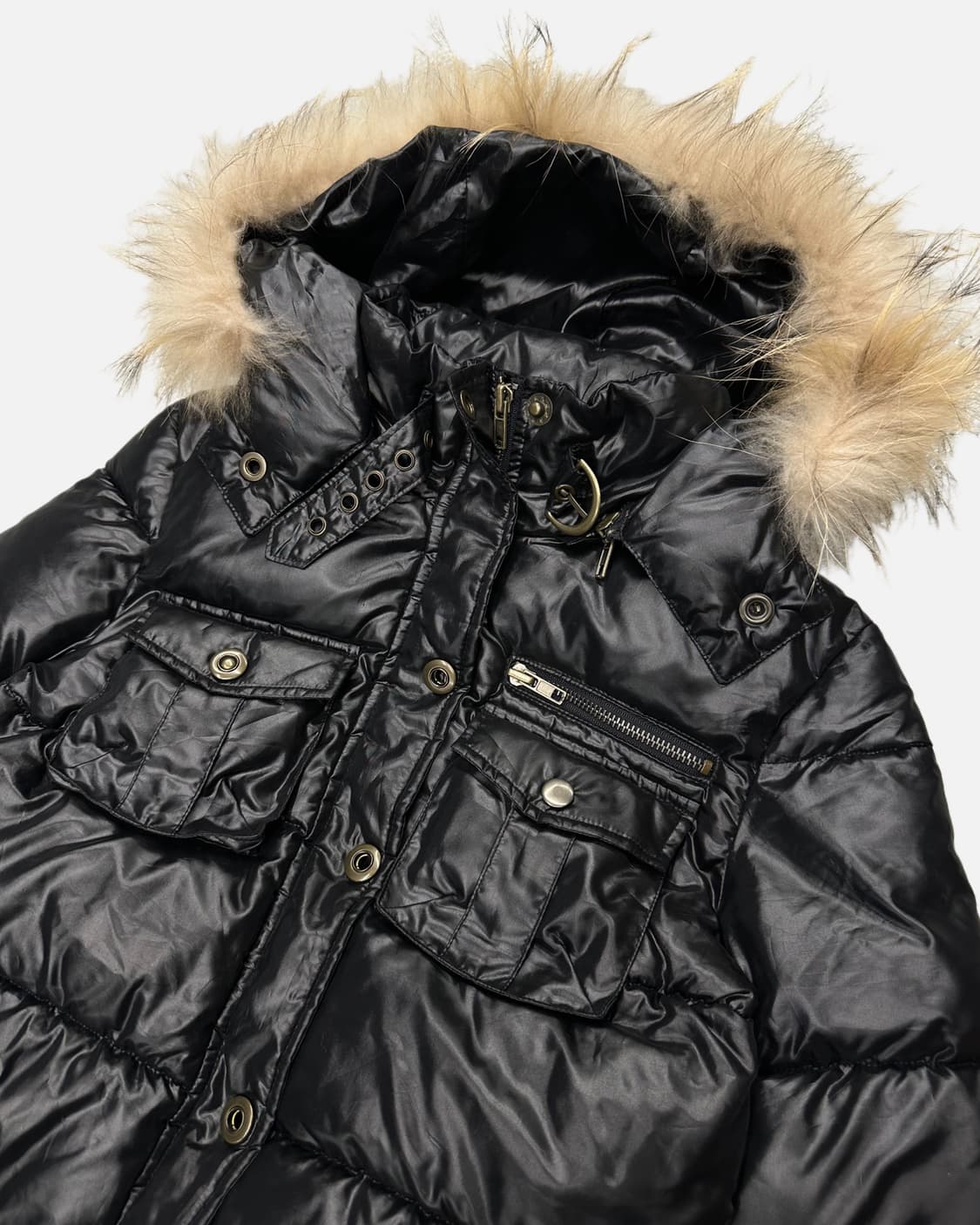 punk black fur hood padding 상품이미지1