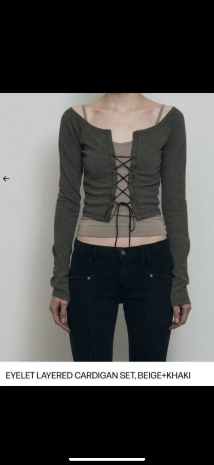 보헤미안서울 보헴서 아일렛 레이어드 가디건 세트 블랙 상품이미지2