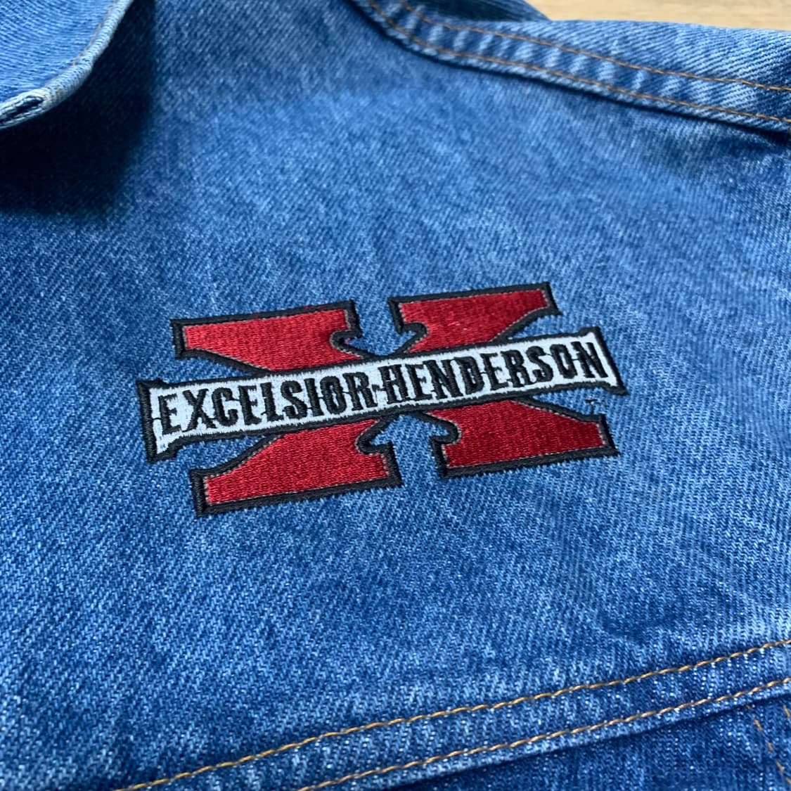us-M)90s Excelsior-Henderson 엠보싱 데님 자켓 상품이미지5