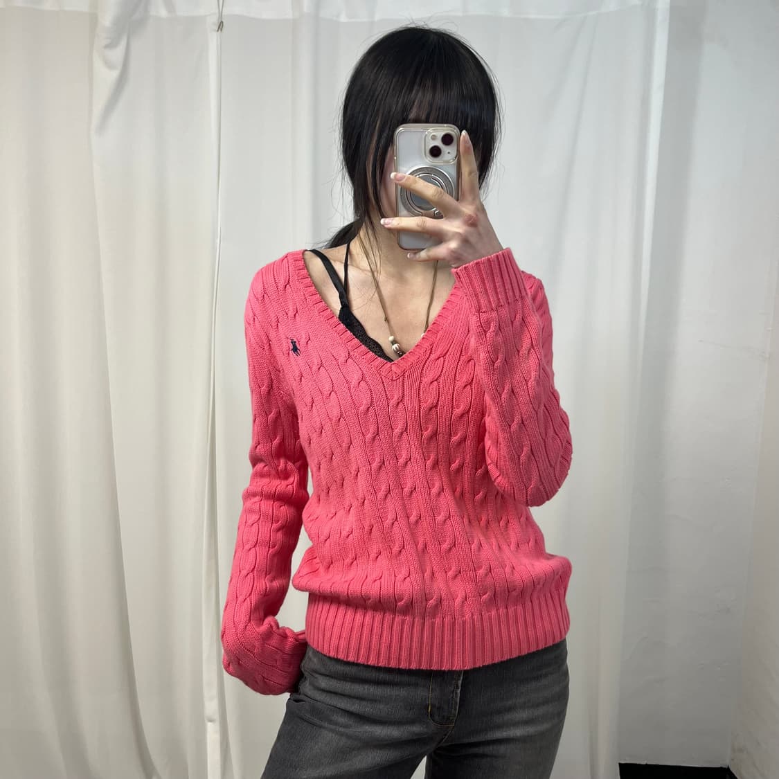 Polo Coral V-Neck Cable Knit 상품이미지2