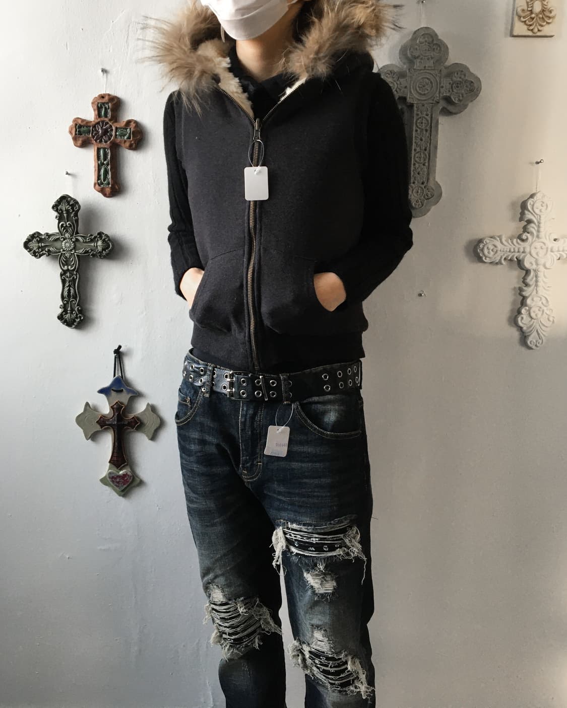 Fur hood vest 상품이미지1