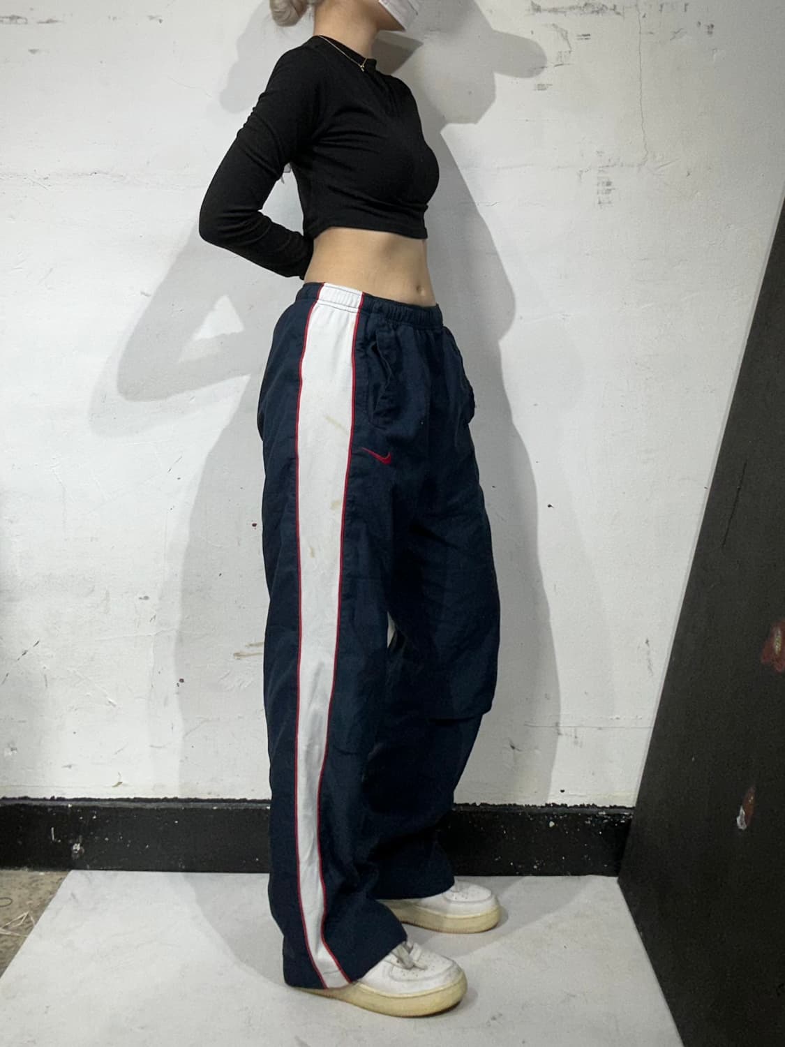 나이키 네이비 화이트 사이드 라인 와이드 트레이닝 팬츠 추리닝 바지 M 상품이미지1