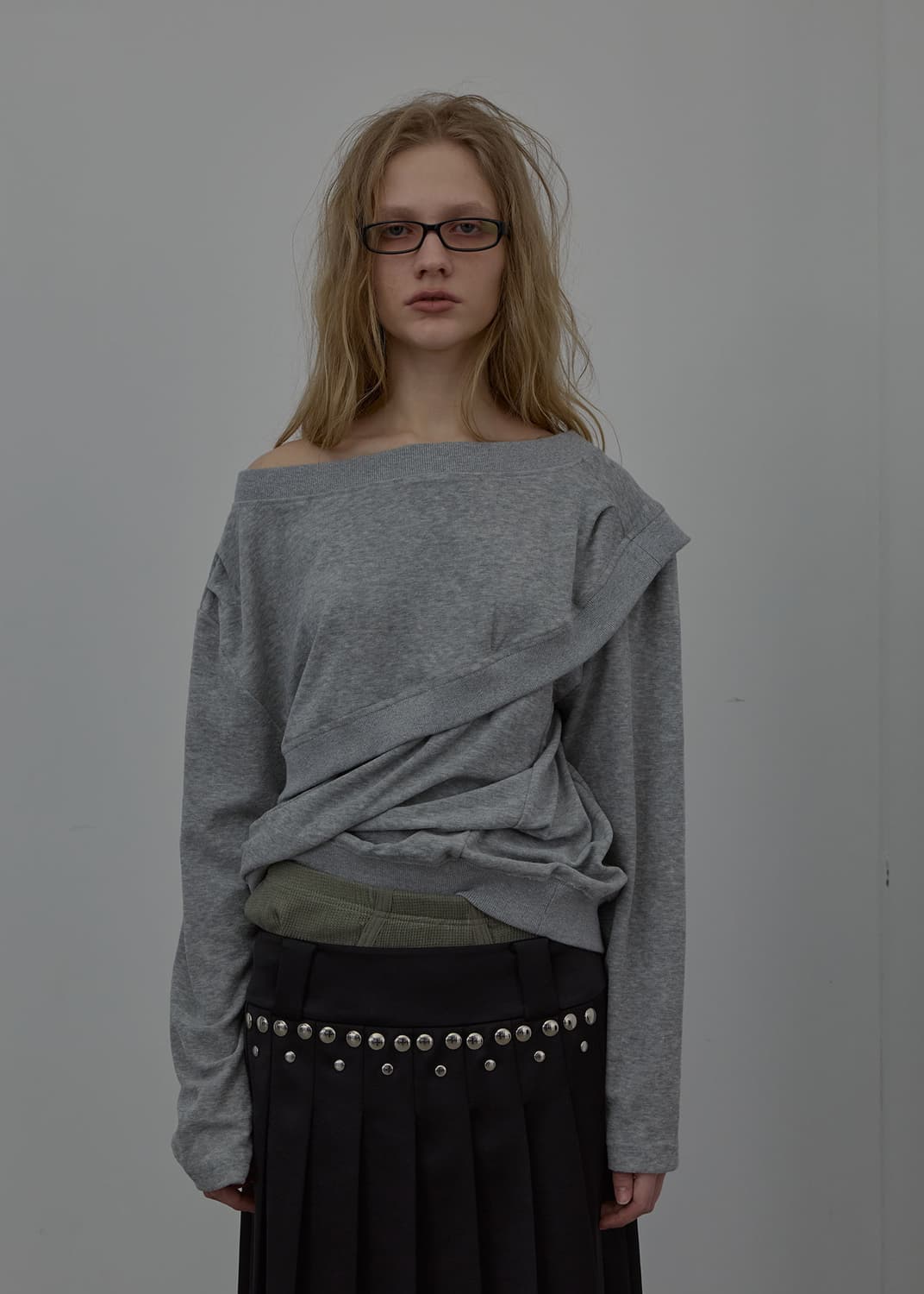 LAYERED DETAIL JERSEY TOP (MELANGE GREY) 상품이미지1