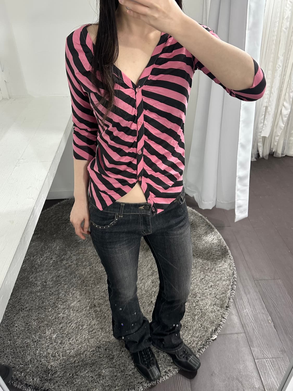 stripe shirring cardigan 상품이미지4