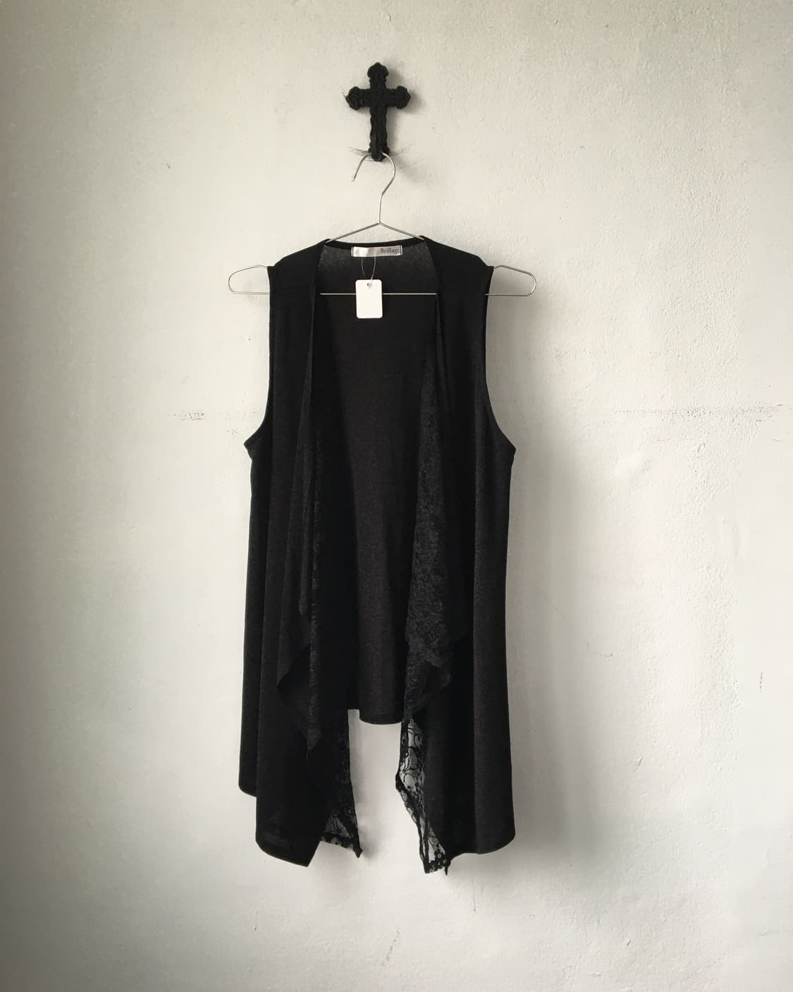 Lace layered open drape vest 상품이미지1