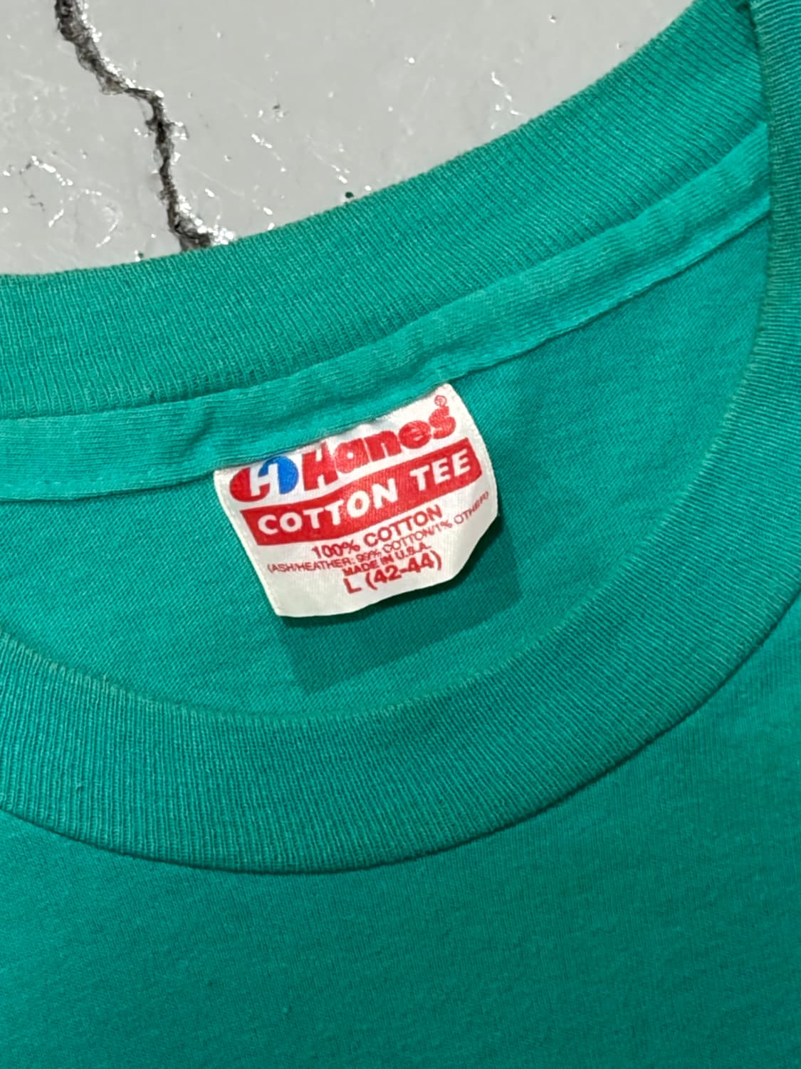 80~90s USA Hanes (헤인즈) 민트색 반팔 티셔츠 싱글 스티치 상품이미지2