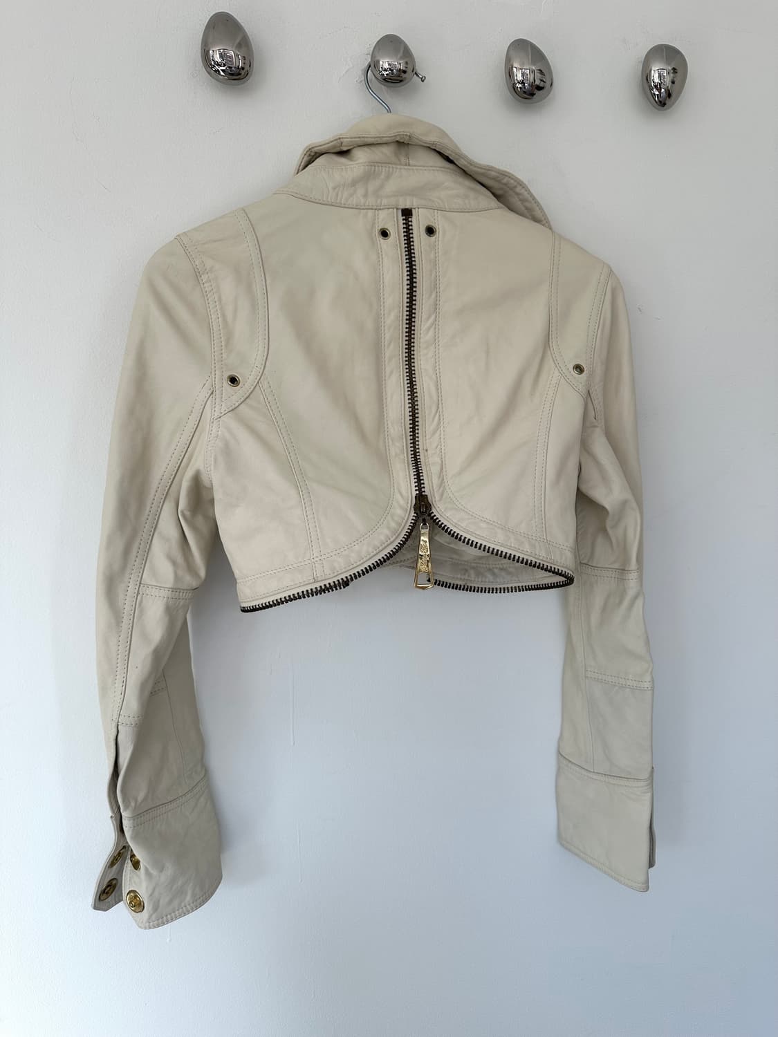 JPN VTG 아이보리 크롭 지퍼 램스킨 레더 자켓 상품이미지2