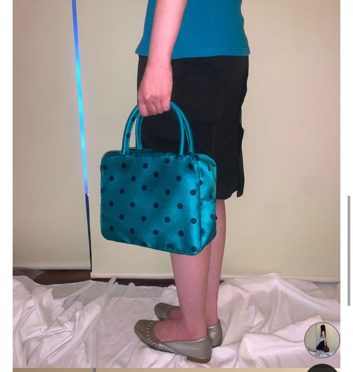 피치바스켓 마켓 폴카 도트백 그린 상품이미지1