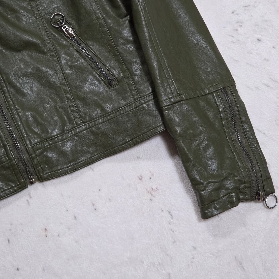 빈티지 카키 에코 레더 라이더 자켓 상품이미지3