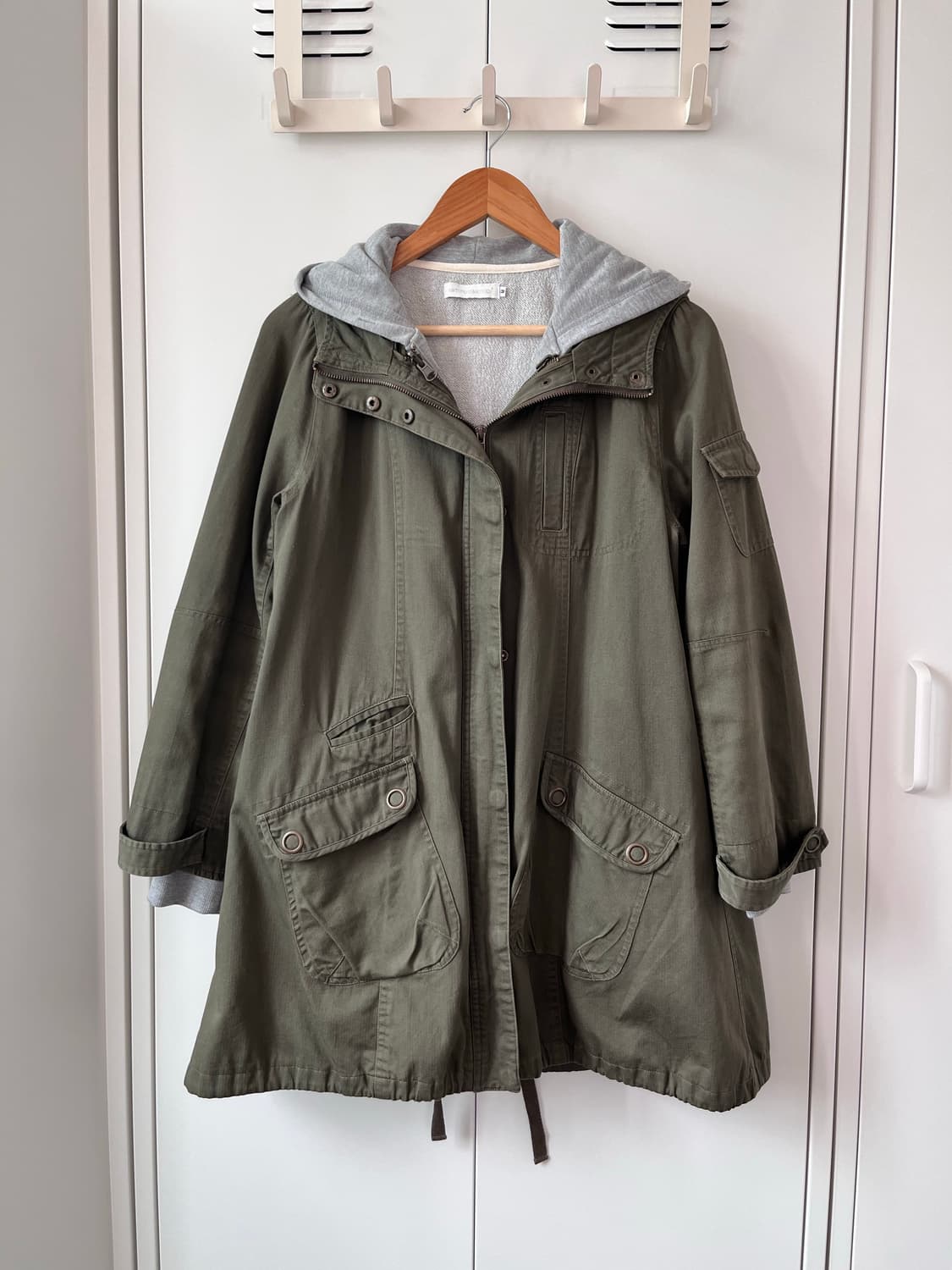 얼스뮤직 Earth music 후드 레이어드 카키 야상 상품이미지5