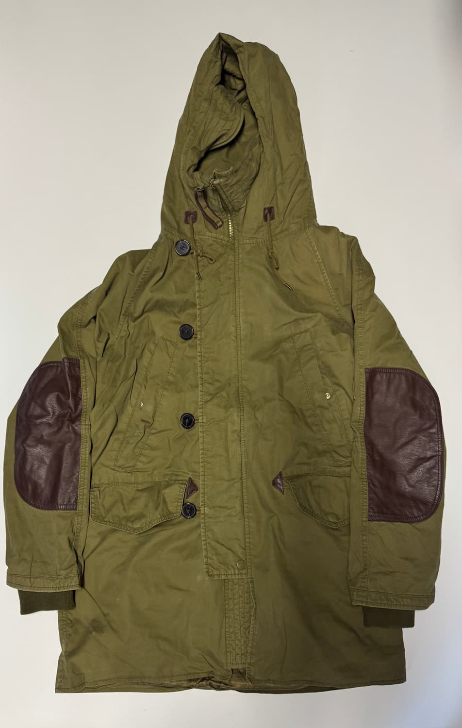 공용!! 카이아크만 소가죽 암패치 후드 야상 점퍼 XL 상품이미지1