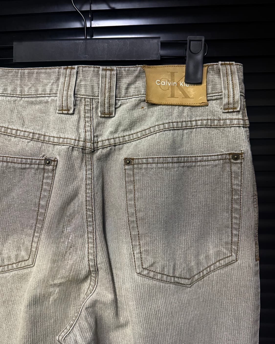 캘빈클라인 ck 스트라이프 샌드 베이지 워싱 데님 일자핏 워크 팬츠 28 상품이미지4