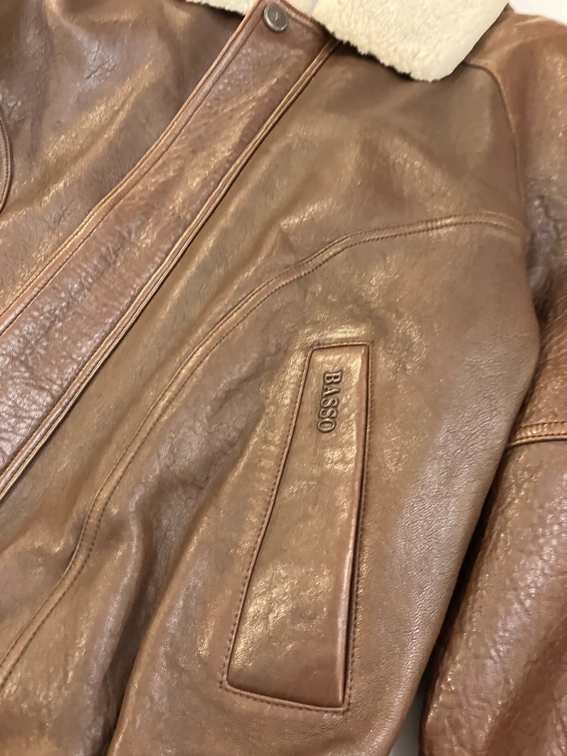 90s 바쏘 램스킨 양털 무스탕 가죽자켓 브라운 상품이미지2
