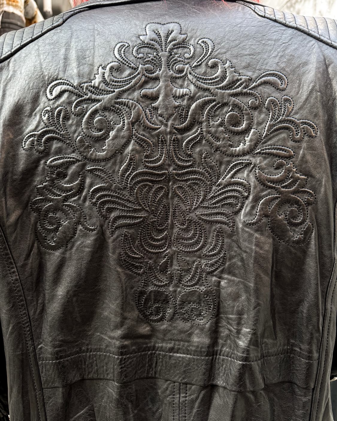 Black Embroidery Leather Rider Jacket  상품이미지10