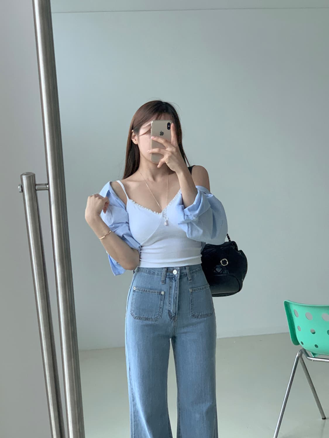 워싱존예 라이트블루 와이드 데님 팬츠 새상품 상품이미지5