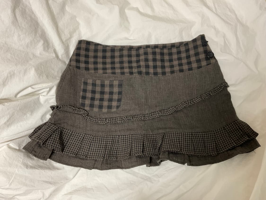 허그유어스킨 체크 러플 미니 스커트 브라운 상품이미지2