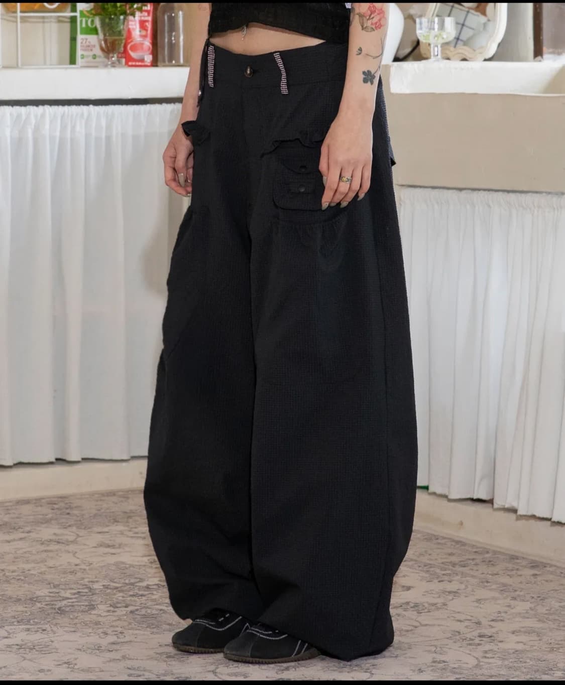 루나키후 사키 프릴 시어서커 와이드 팬츠 상품이미지2