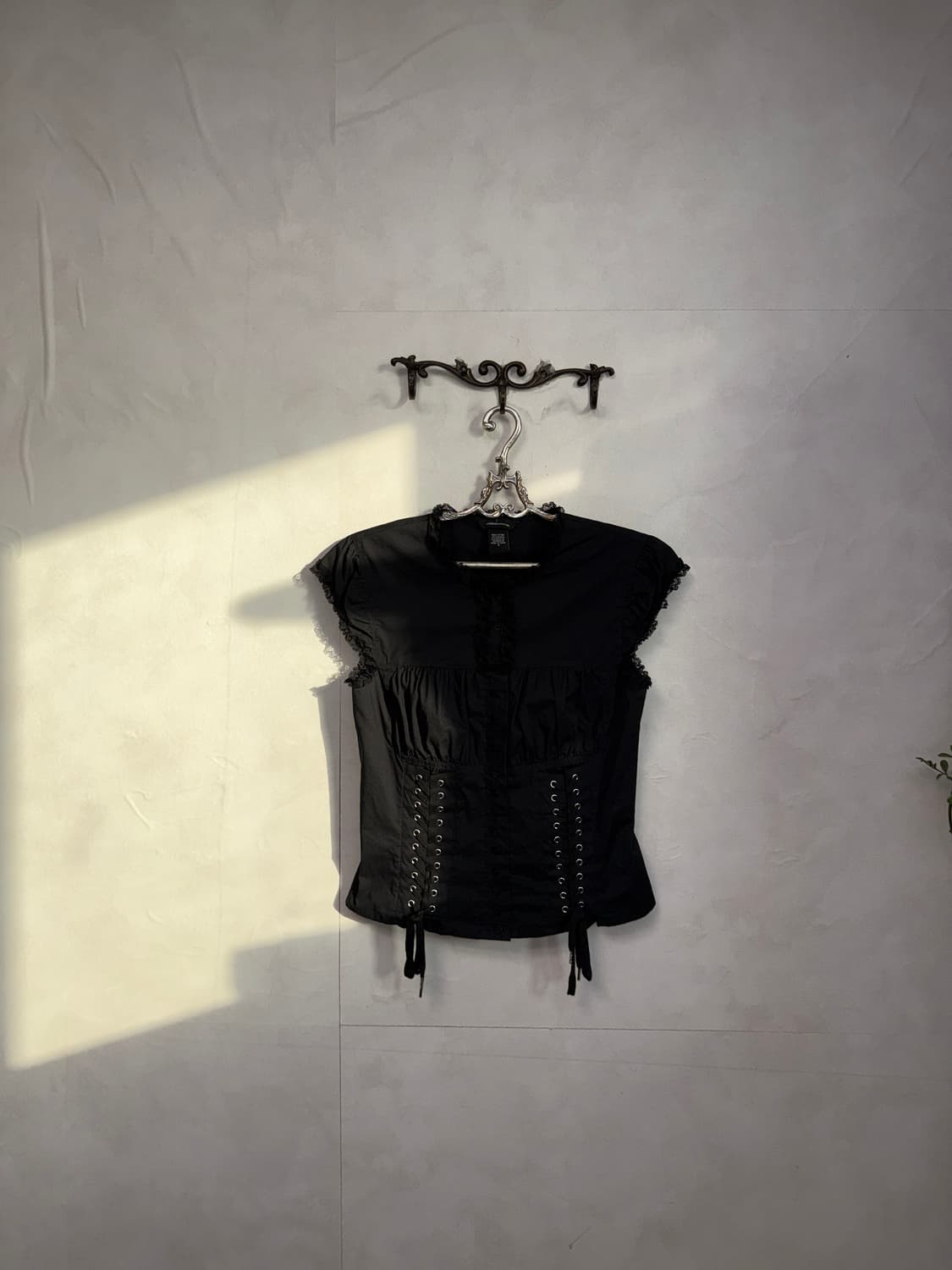 Black shirring corset laceup button bl 상품이미지2