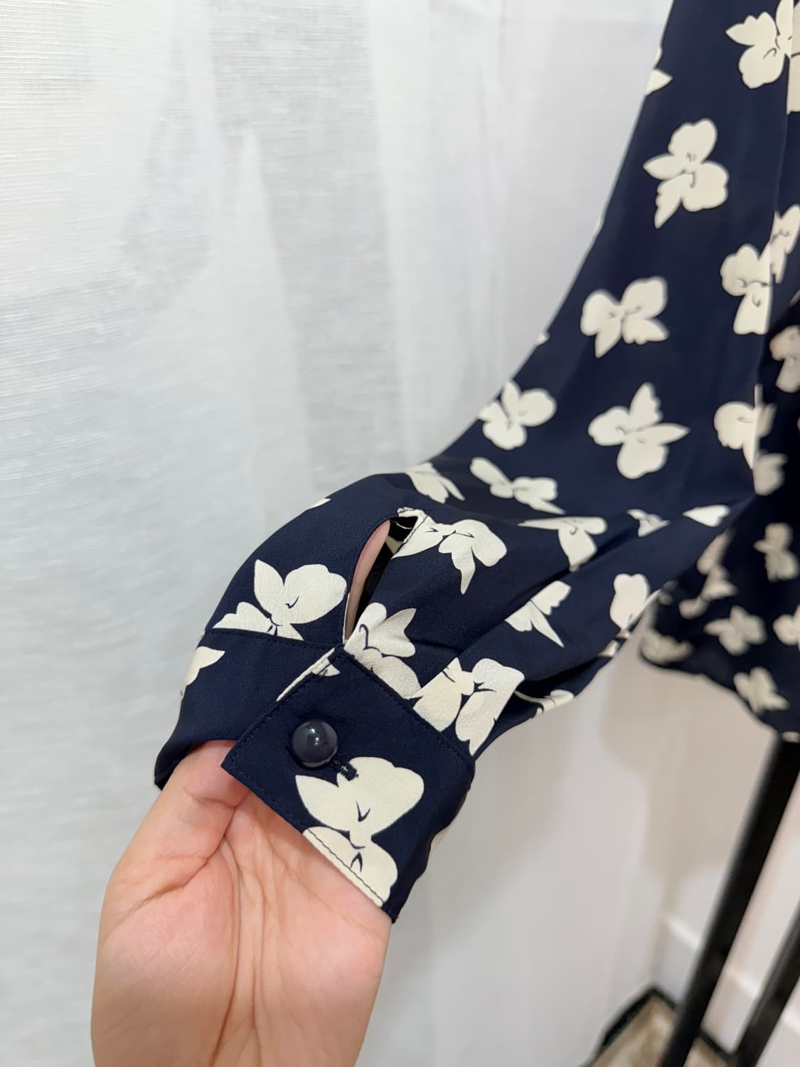 일본빈티지 둥근카라 리본 프린팅 긴팔블라우스 3519 상품이미지3