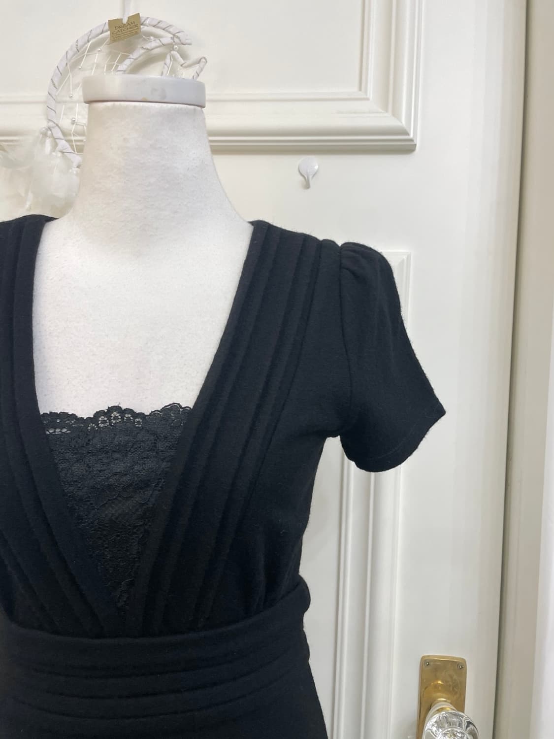 black 100% wool lace trim pleats long op 상품이미지6