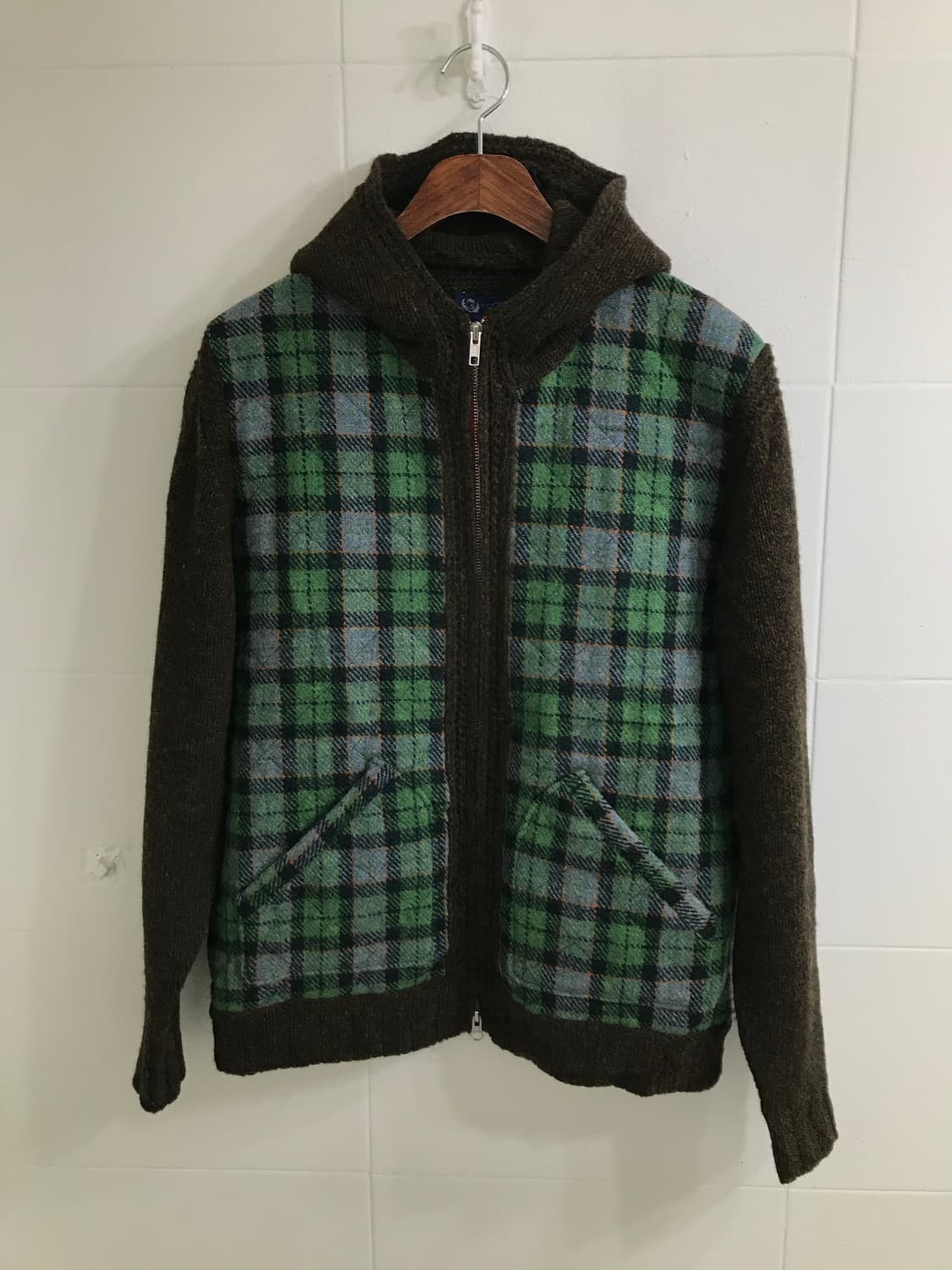 해리스 트위드 브라운 체크 아메카지 누빔 후드집업 상품이미지3