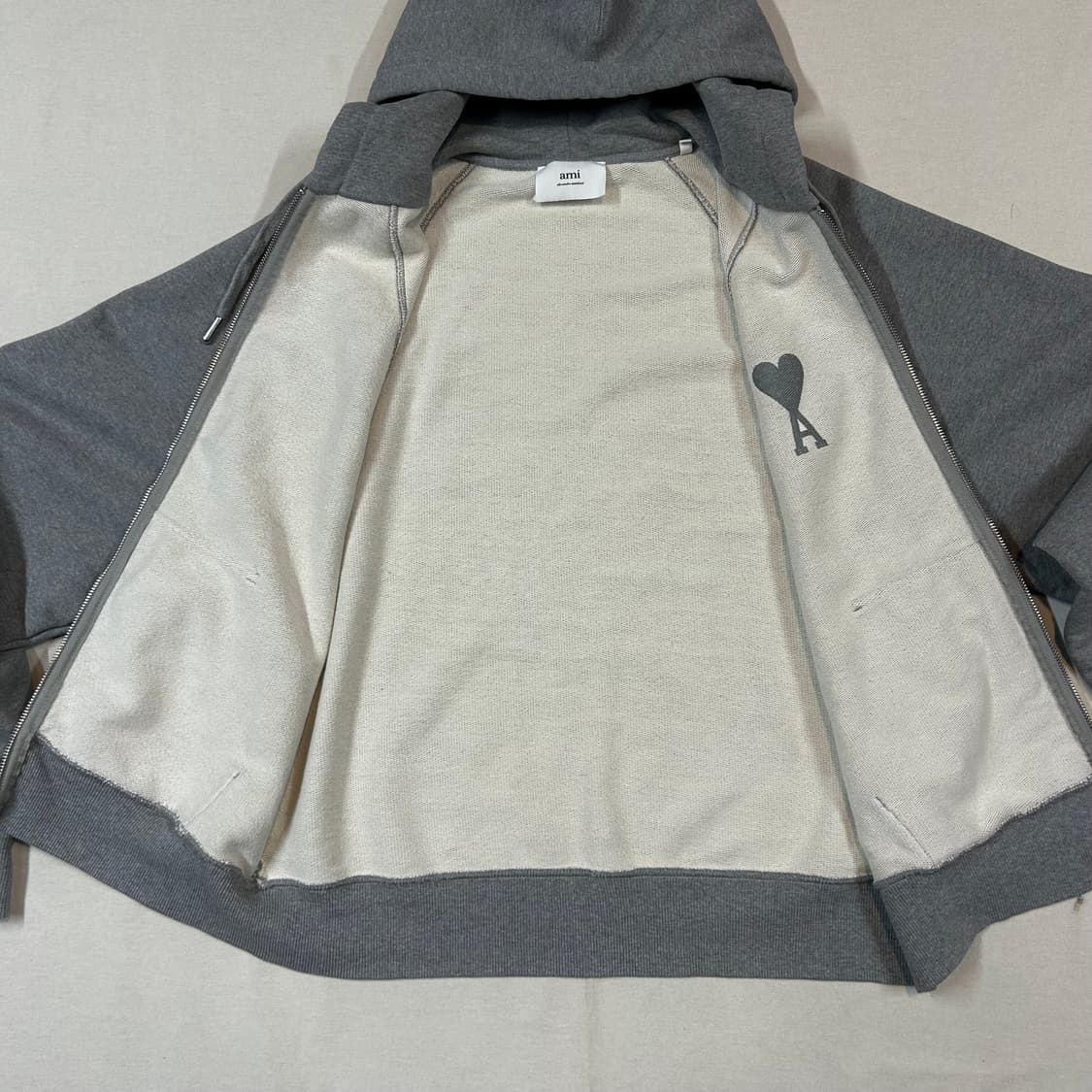 L) 아미 AMI 빅하트 자수 후드집업 그레이 상품이미지5