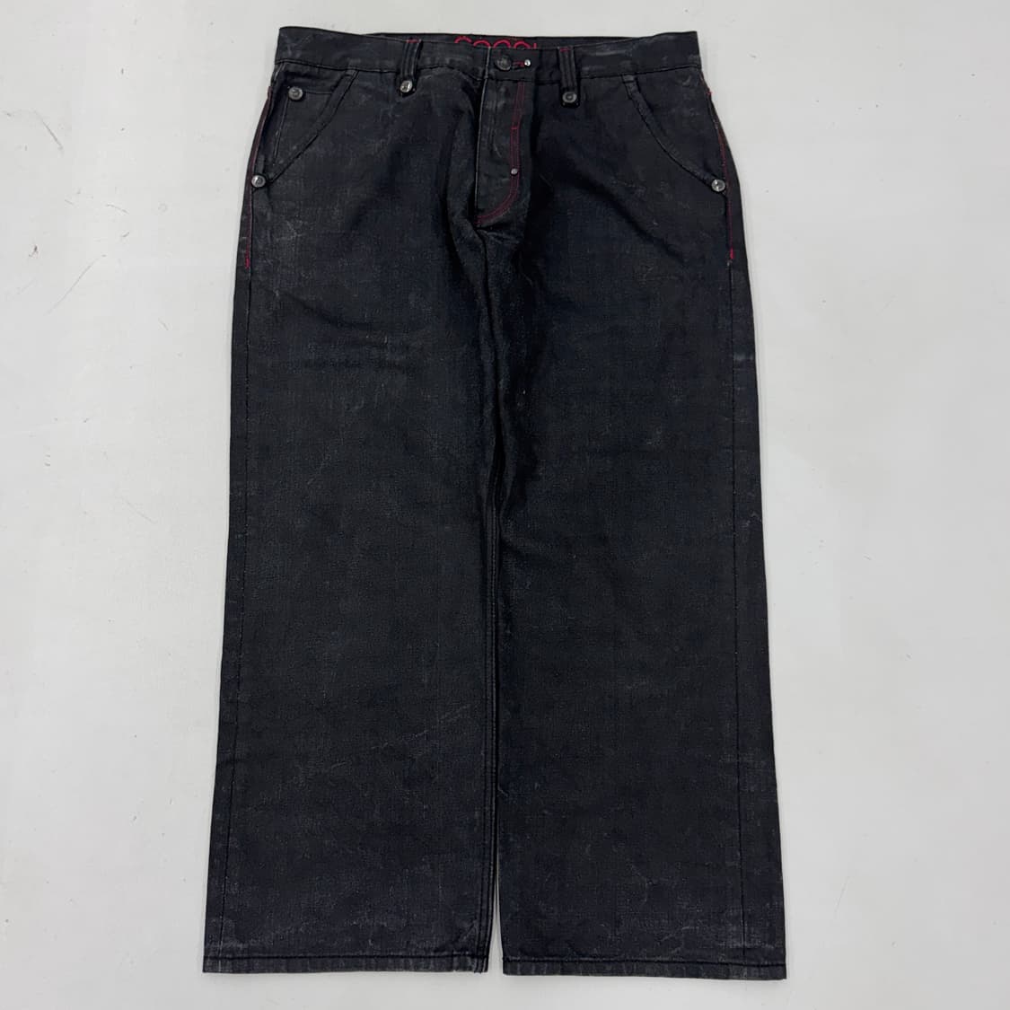 쿠지 올드스쿨 와이드 흑청 자수 데님팬츠 상품이미지2
