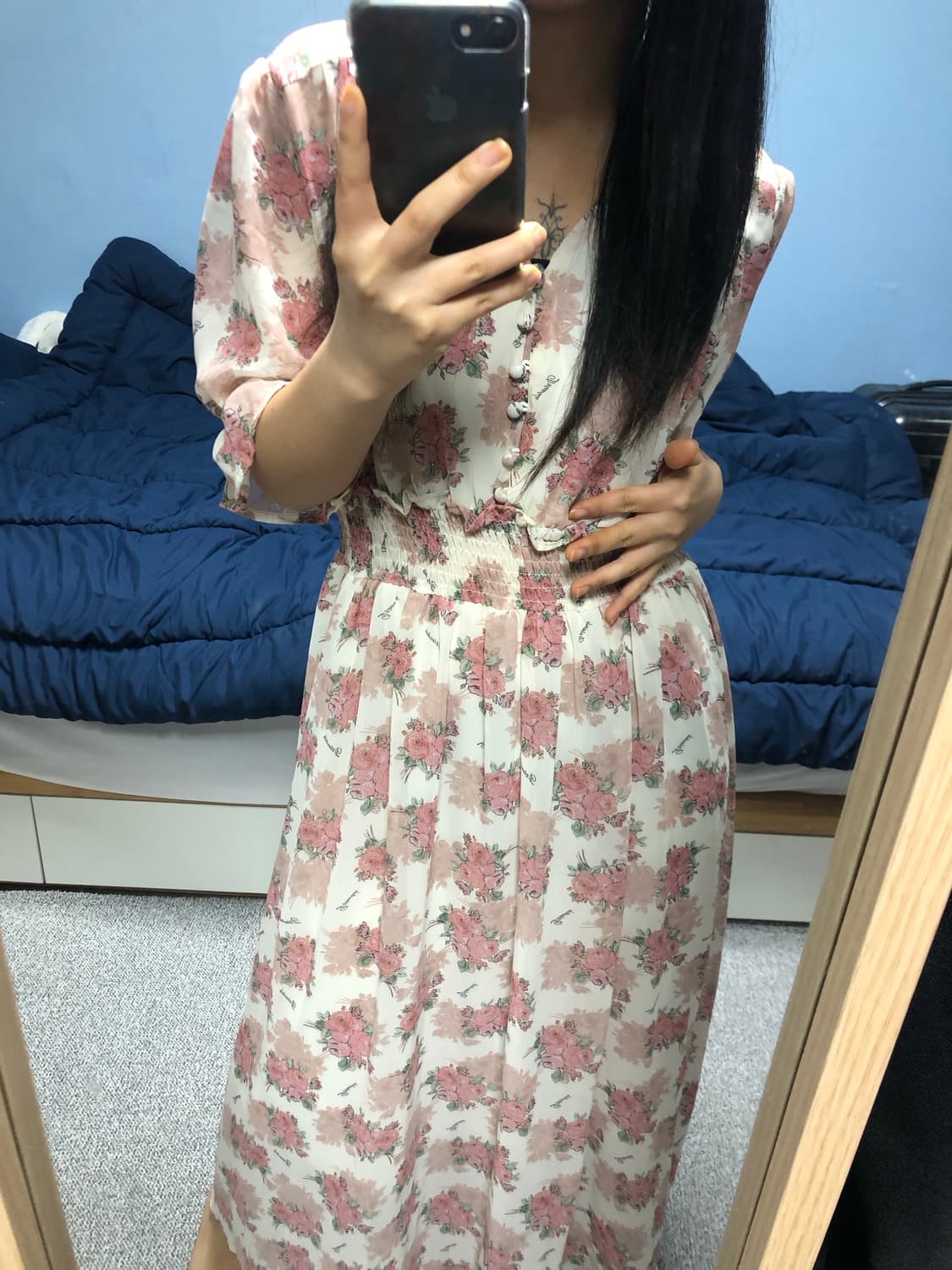 빈티지 구제 페어리 꽃무늬 플라워 퍼프 맥시 롱 원피스 상품이미지5
