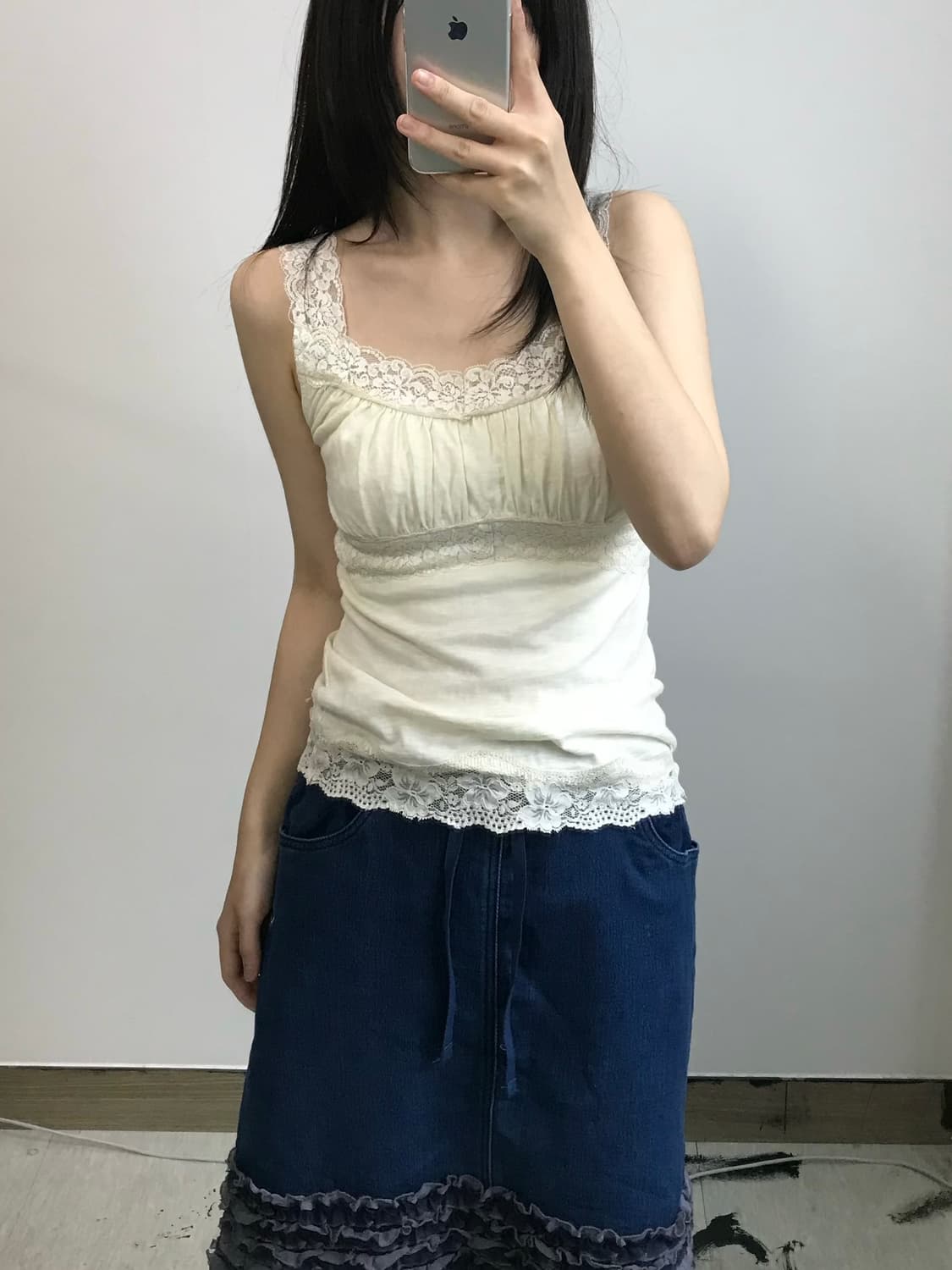 빈티지 셔링 레이스 나시 상품이미지1