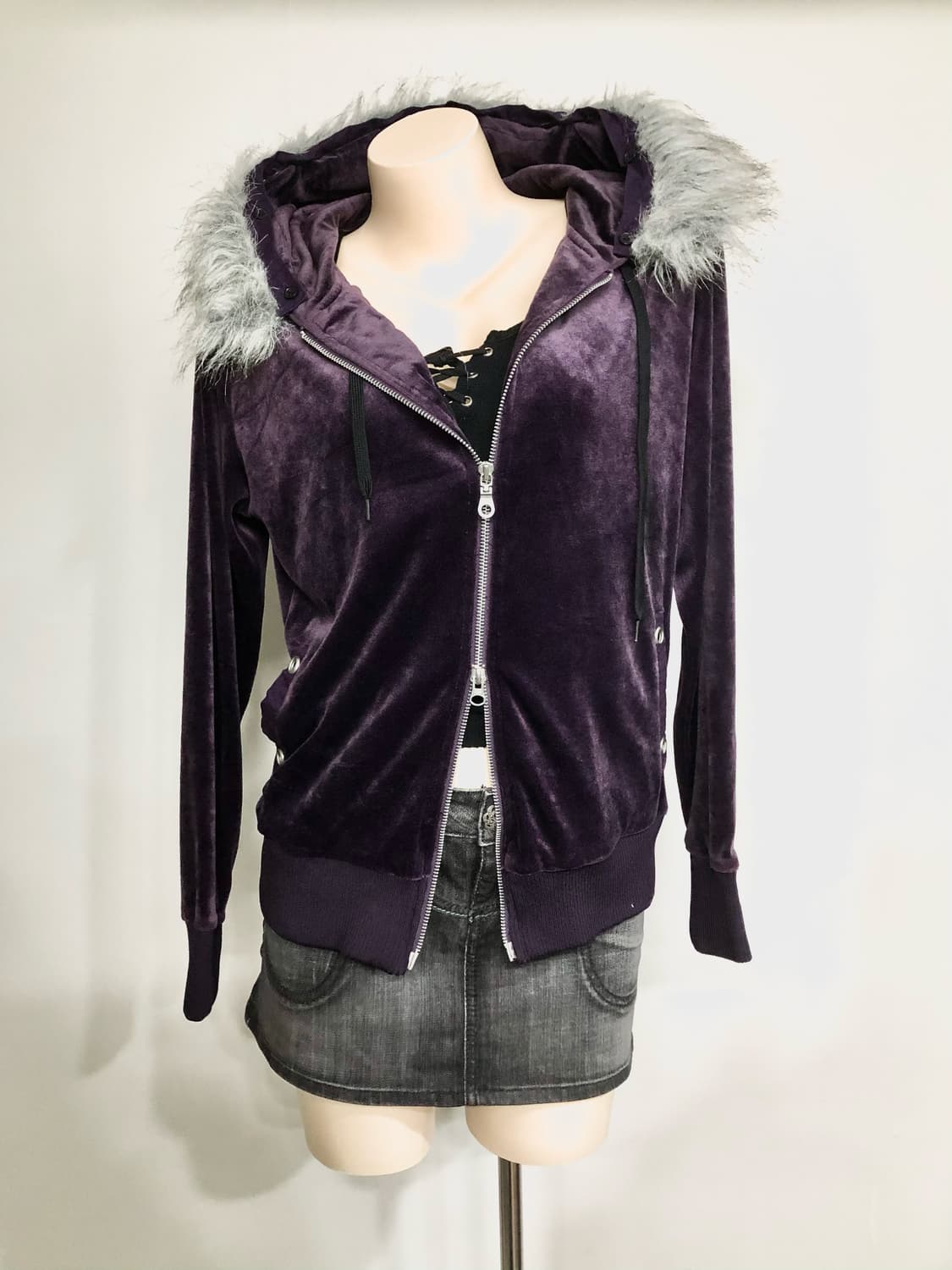 purple velvet two-way hood jacket 상품이미지3