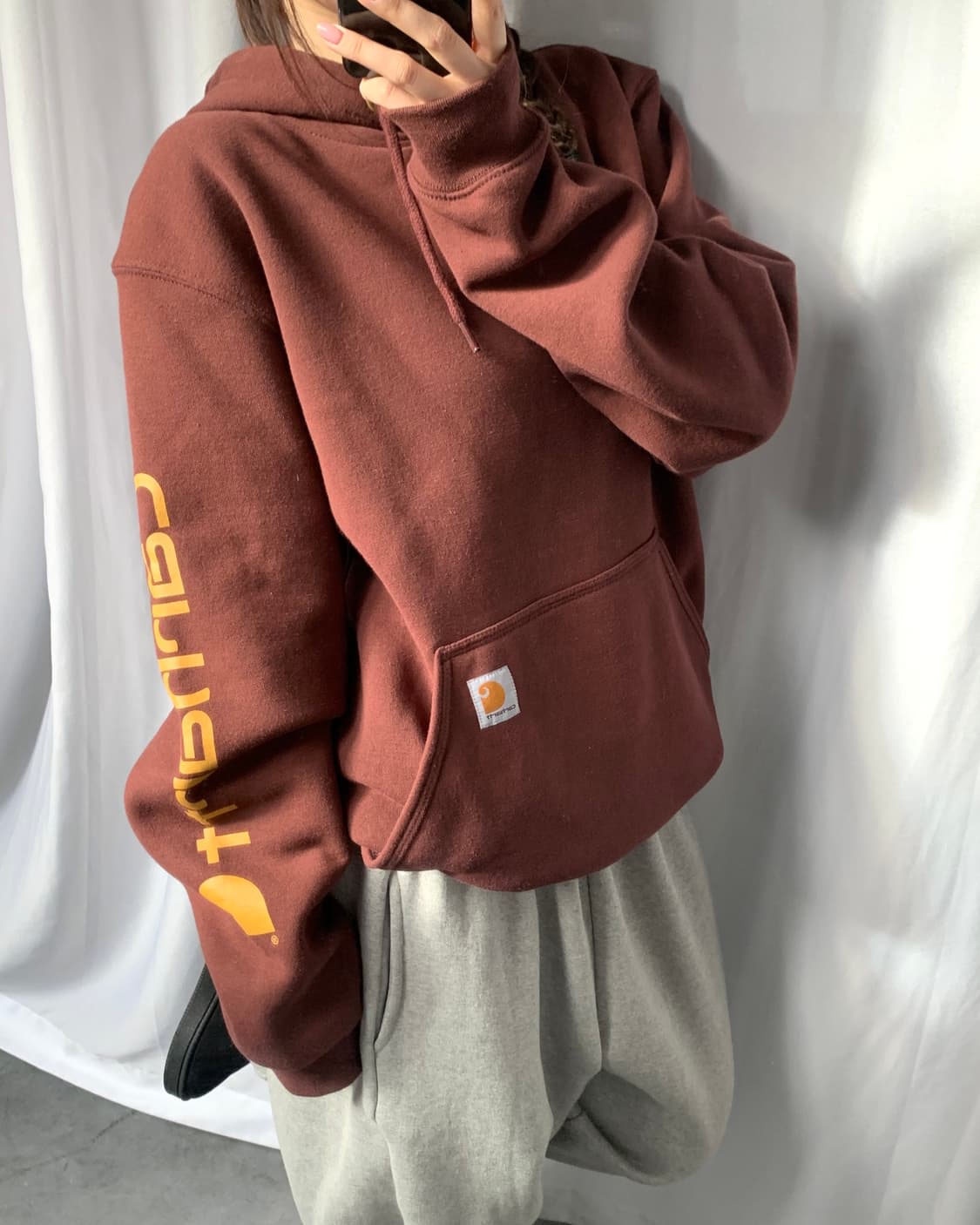 Carhartt 칼하트 버건디컬러 로고 후드티 상품이미지7