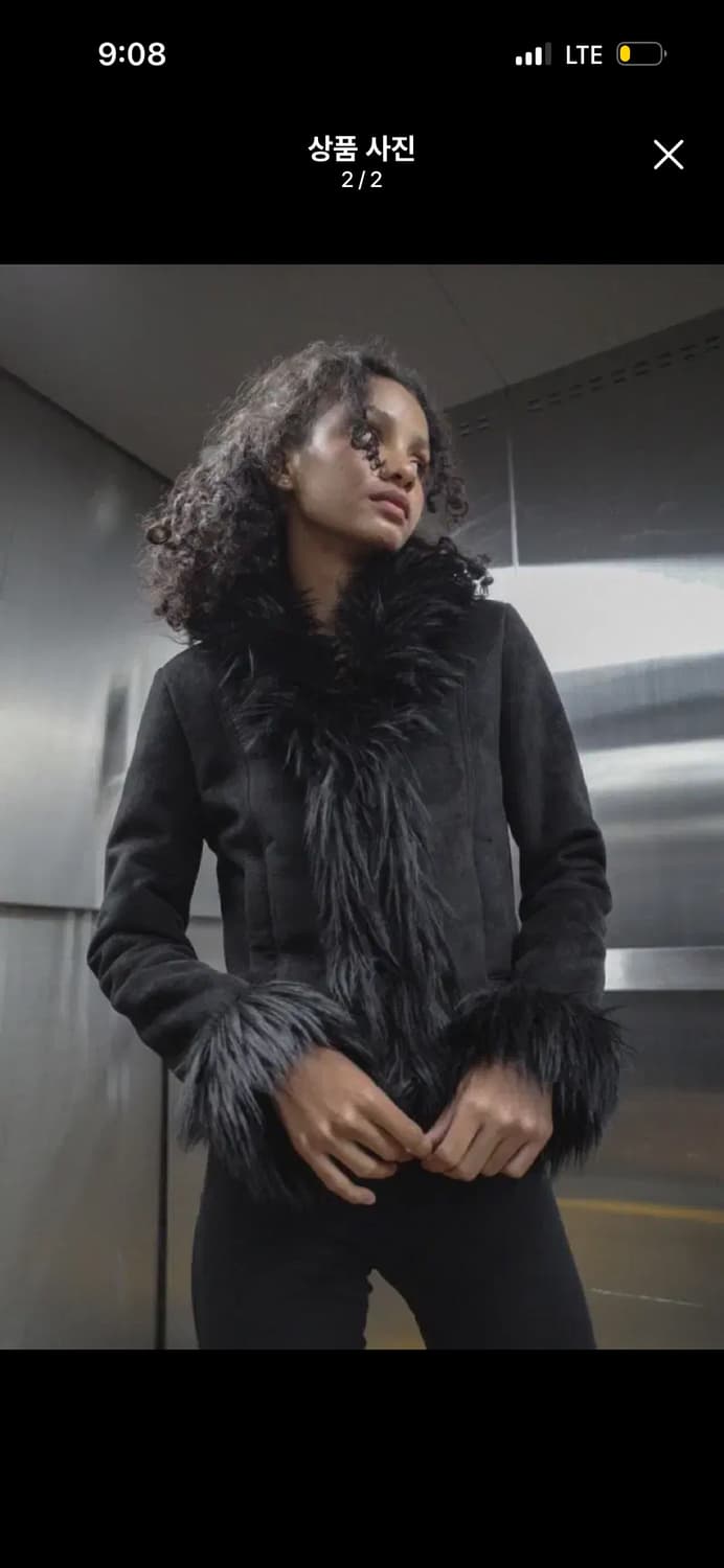 드라이로즈 라인 퍼 무스탕 블랙 상품이미지2