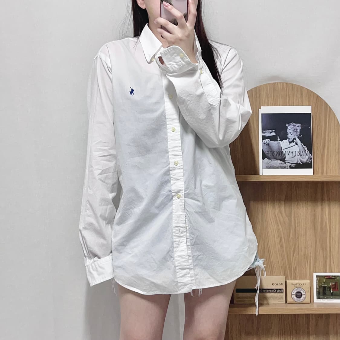 [정품] 폴로 화이트 / 네이비포니 솔리드 셔츠 [ M ] 상품이미지2