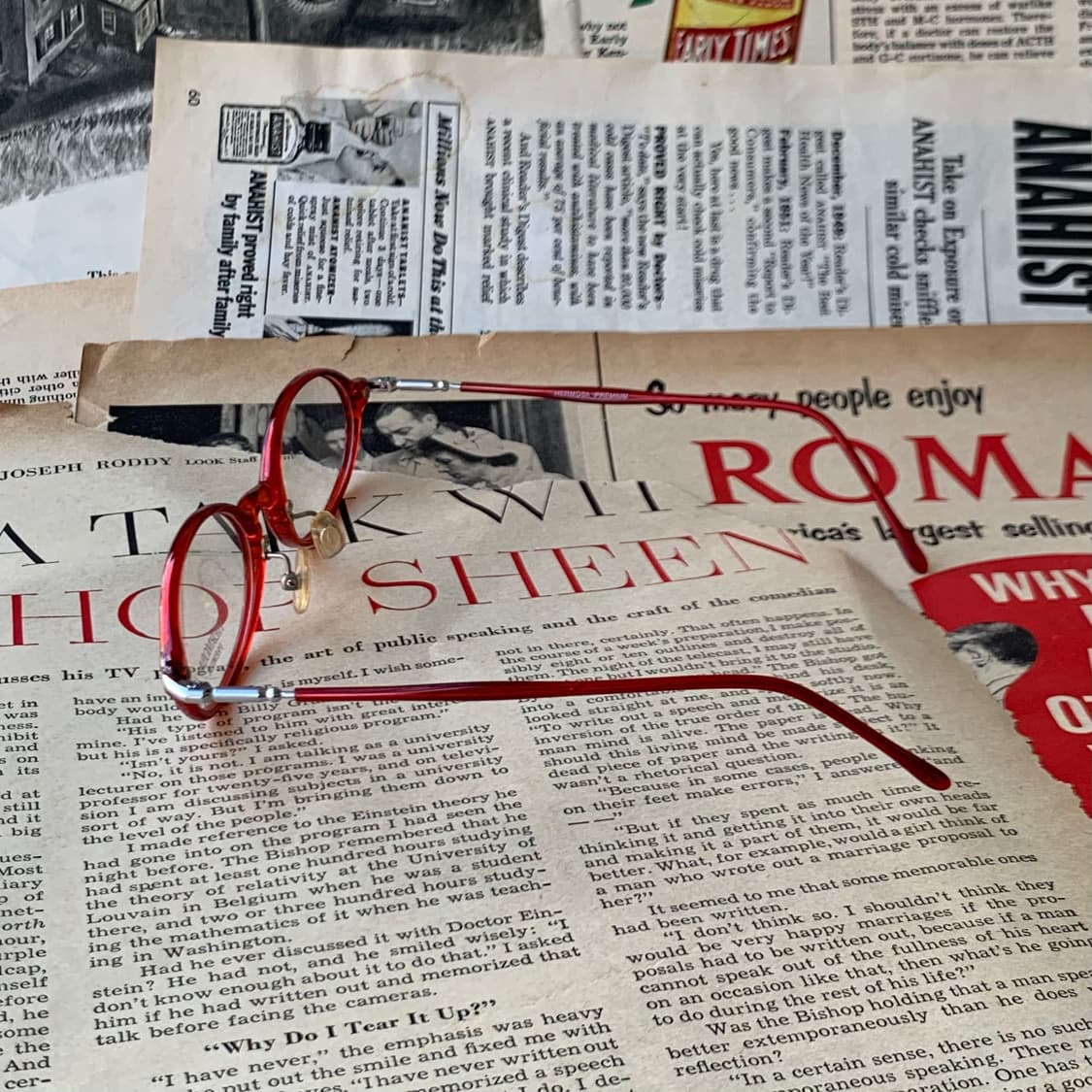 734 데드스탁 레드 클리어 오벌 라운드 유니크 초경량 빈티지안경 상품이미지5