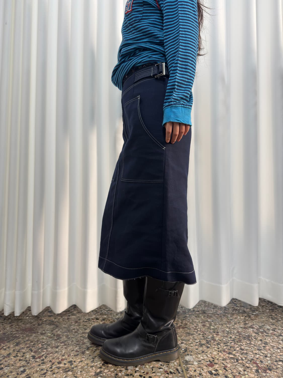 dressterior navy stitch belt midi skirt 상품이미지6
