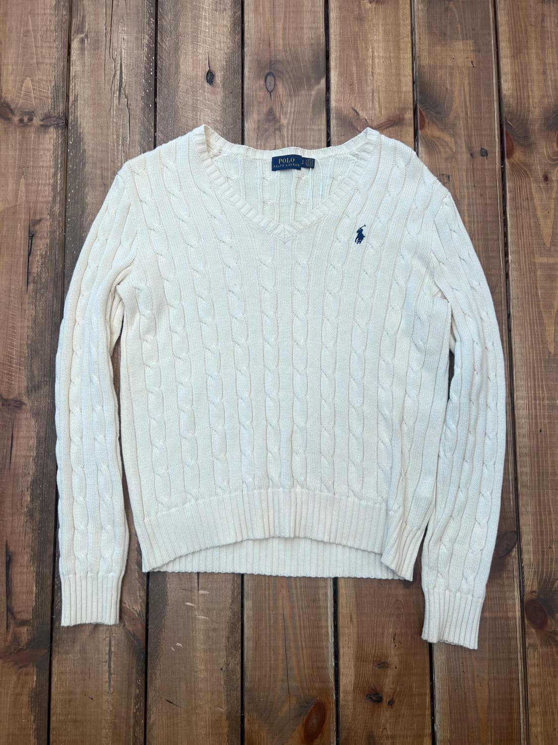 폴로 아이보리 꽈배기 브이넥 니트 상품이미지6