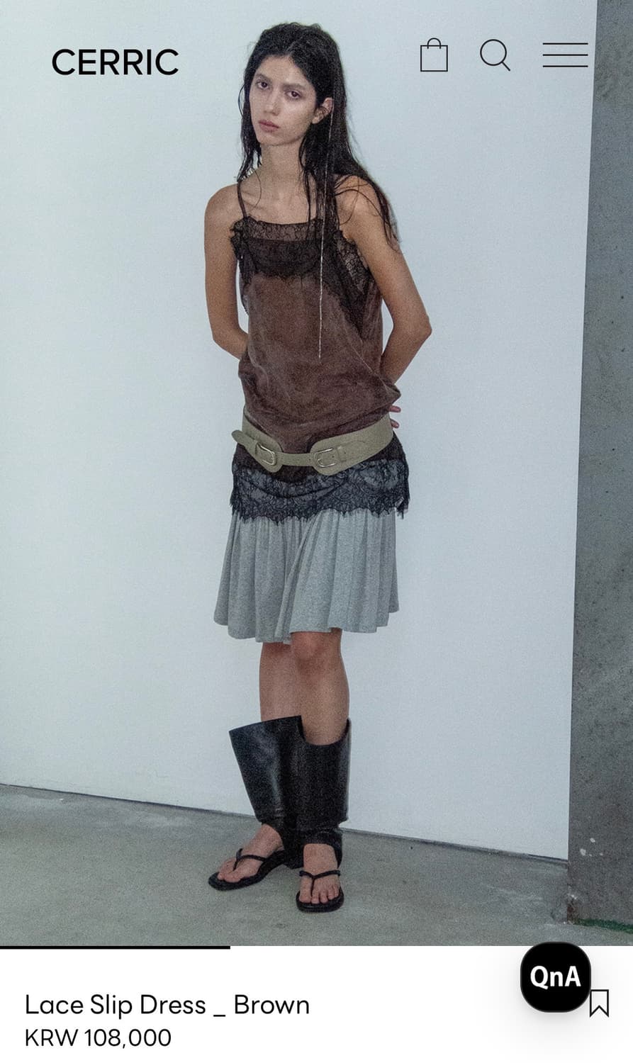CERRIC Lace Slip Dress Brown 상품이미지2