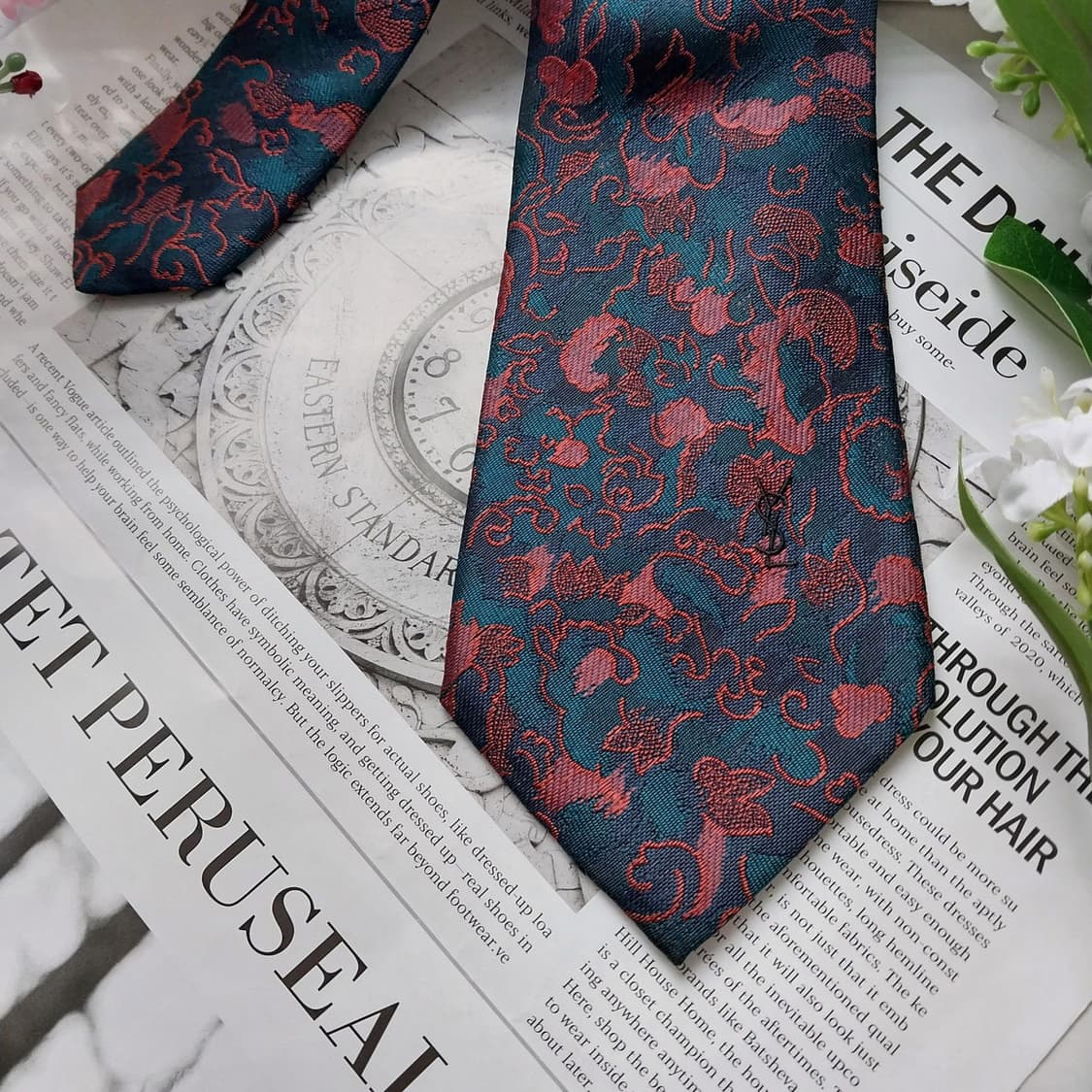 입생로랑 실크 청녹 오너먼트 넥타이 8.7cm A+등급 K1617
 상품이미지4