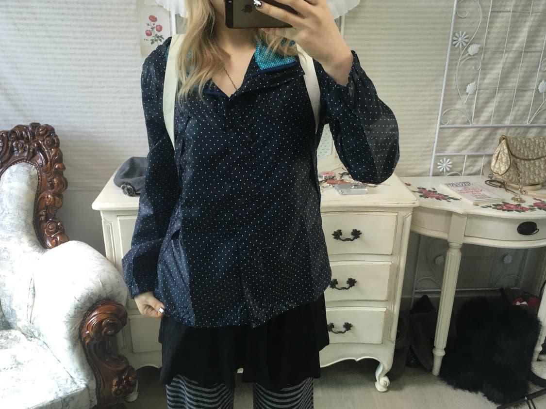 빈티지 네이비 민트 도트 바람막이 상품이미지3