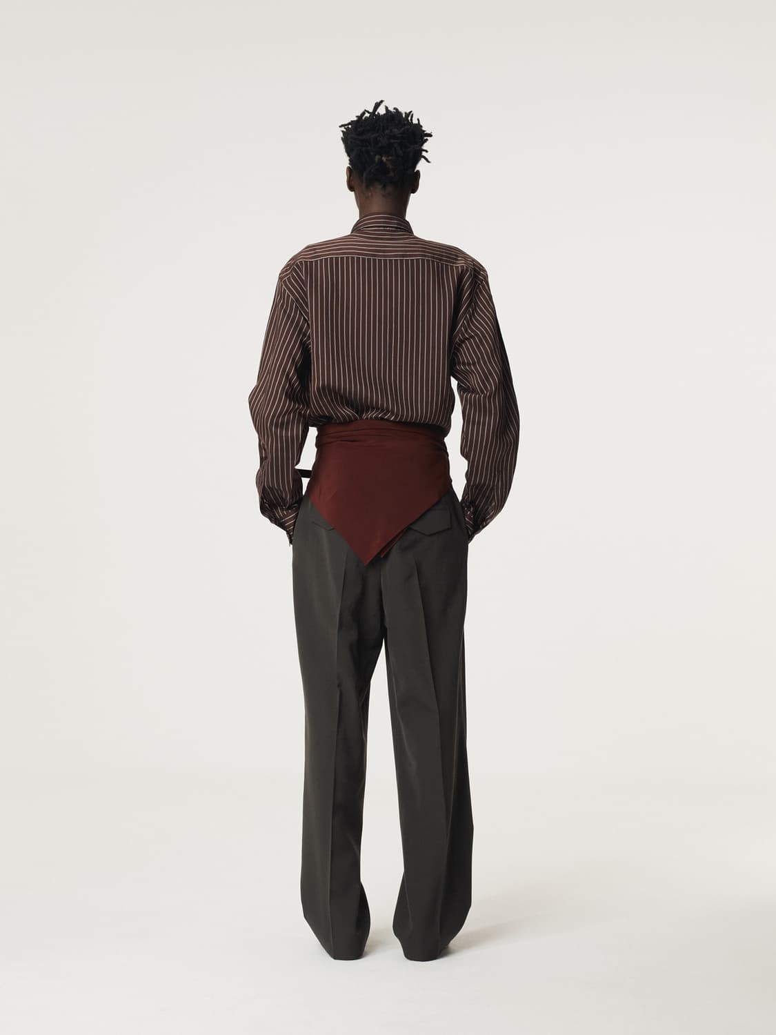 렉토 25FW 르에 스트라이프 셔츠 레드 브라운 상품이미지5